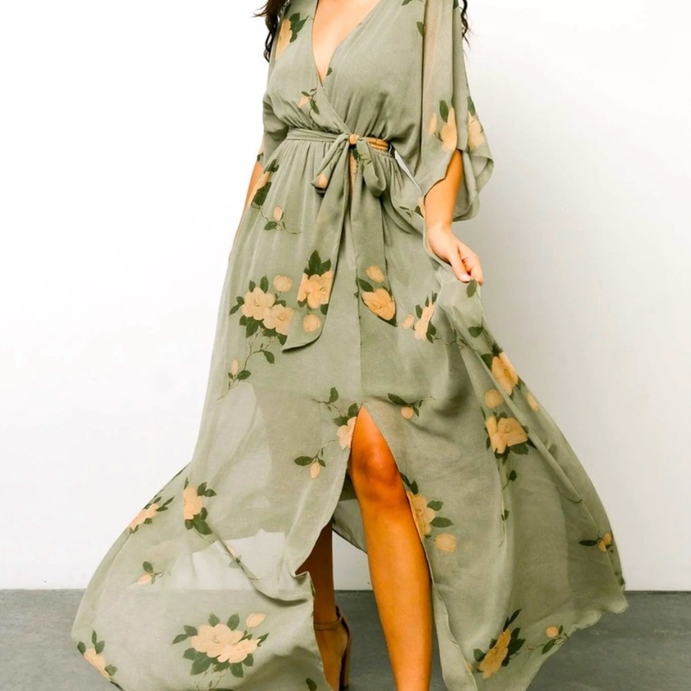 Baltic Born Kia Kimono Maxi Dress - Olive Floral